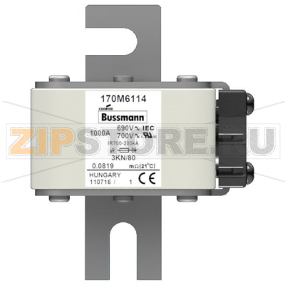 Предохранитель, 1000 A, AC 690 В, size 3, 74x92x111 мм, aR, IEC Eaton FUSE 1000A 690V 3KN/80 AR 