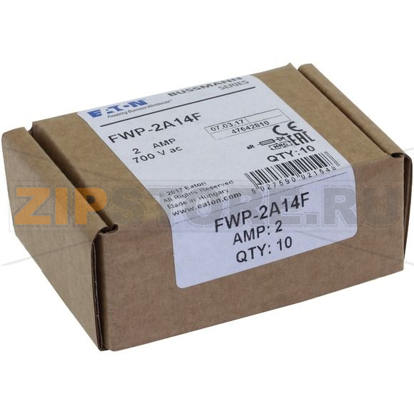 Предохранитель, 2 A, AC 700 В, 200 кА, 14x51 мм, aR, UL Eaton 700V 2AMP S/COND FERRULE 14.3x50. 