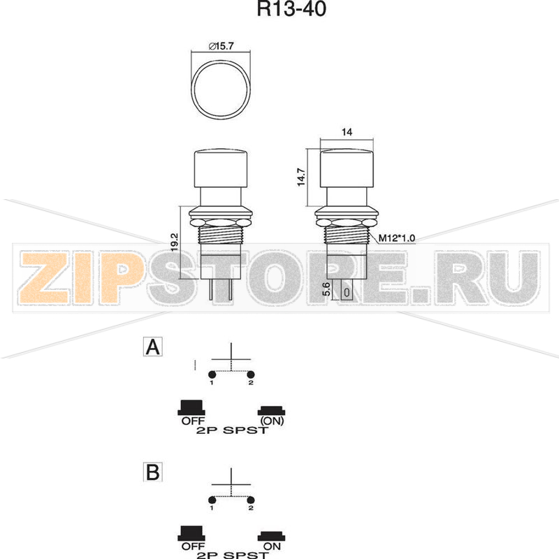 Кнопка 250 В/AC, 1.5 А, 1 x выкл/вкл, с фиксацией, 1 шт TRU Components TC-R13-40B-05BL 