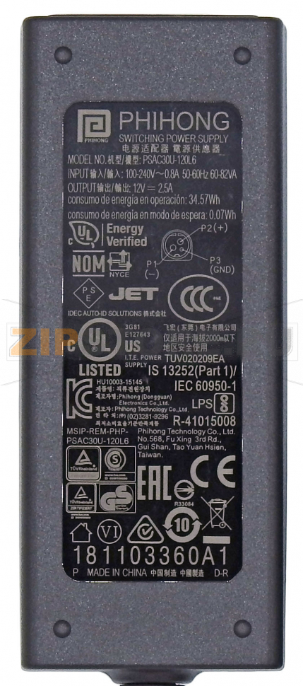 Адаптер питания Phihong PSAC30U-120L6 Источник питания (адаптер питания, зарядка) Phihong PSAC30U-120L6

Модель:&nbsp;PSAC30U-120L6

Вход: 100-240V,&nbsp;~0,8A, 50-60Hz

Выход: 12V, 2,5A