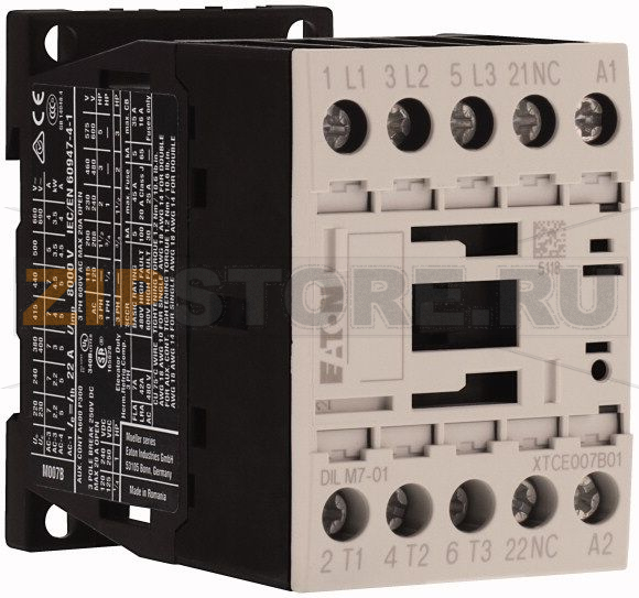 Контактор 7 А, 230В (АС), 1НЗ доп. контакт, категория AC-3, AC-4 Eaton DILM7-01(230V50HZ, 240V60HZ) 
