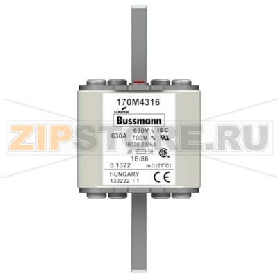 Предохранитель, 630 A, AC 690 В, 200 кА, size 1, 53x69x111 мм, aR, IEC Eaton FUSE 630A 690V 1E/ 