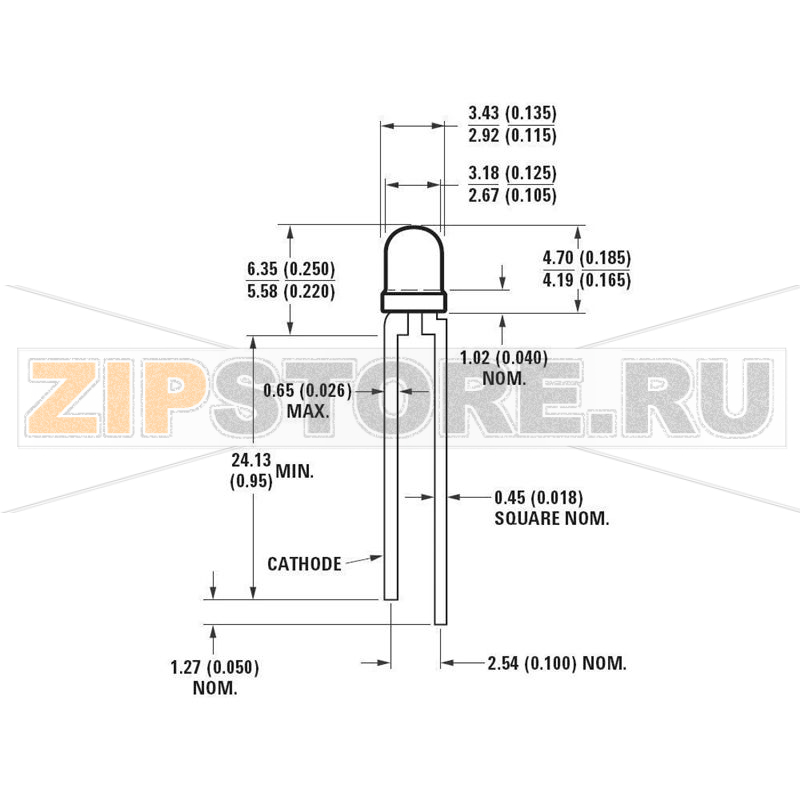Светодиод круглый 45 мкд, зеленый, 3 мм, 45°, 20 мА, 2.2 В Avago Technologies HLMP-1540 
