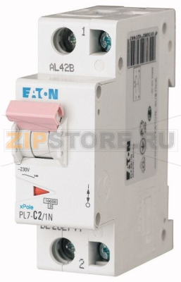 Выключатель автоматический 2А, кривая откл. B, 1+N полюс, откл. способ. 10 кА Eaton PL7-B2/1N 