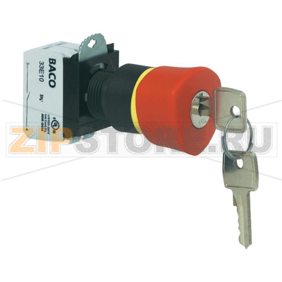 Кнопка аварийной остановки с ключом, черная, красная, 1 шт Baco L22GR01B 