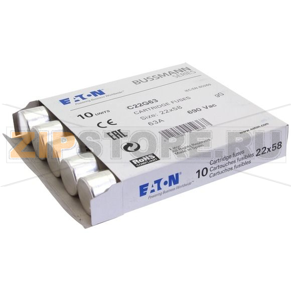 Предохранитель, 63 A, AC 690 В, 80 кА, 22x58 мм, gL/gG, IEC Eaton CYLINDRICAL FUSE 22x58 63A GG 