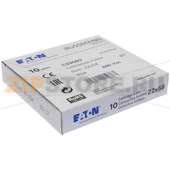 Предохранитель, 63 A, AC 690 В, 80 кА, 22x58 мм, gL/gG, IEC Eaton CYLINDRICAL FUSE 22x58 63A GG 