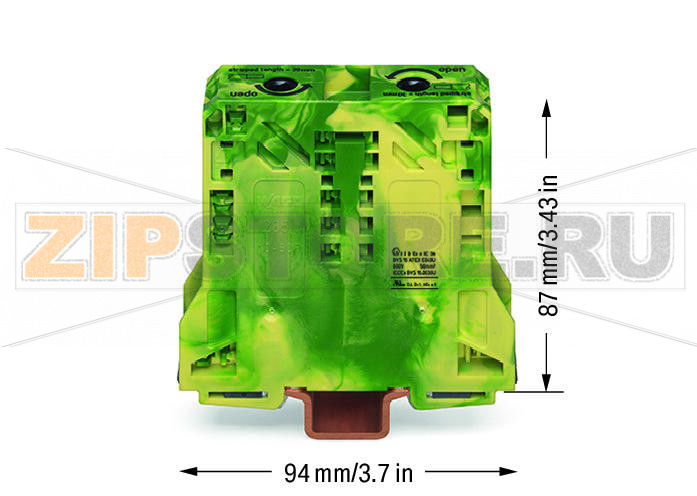 POWER CAGE CLAMP 2-проводные клеммы с заземлением; 50 мм; подходят для исполнений Ex e II; боковые маркировочные разъемы; только на рейке DIN 35 x 15; толщиной 2,3 мм; медь; POWER CAGE CLAMP; 50,00 mm; зеленые-желто Wago 285-157/999-950 