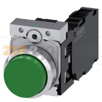 КНОПКА, 22MM, КРУГЛАЯ, МЕТАЛЛИЧЕСКАЯ ГЛЯНЦЕВАЯ, ЗЕЛЁНАЯ, ВЫСТУПАЮЩАЯ КНОПКА, КОНТАКТЫ МГНОВЕННОГО ДЕЙСТВИЯ, С ДЕРЖАТЕЛЕМ, 1NO+1NC, ВИНТОВЫЕ КЛЕММЫ, С ГРАВИРОВКОЙ ЛАЗЕРОМ, INSCRIPTION OR GRAPHIC SYMBOL CUSTOMIZED EQUIPMENT USING THE SIRIUS-ACT CONFIGURATOR
