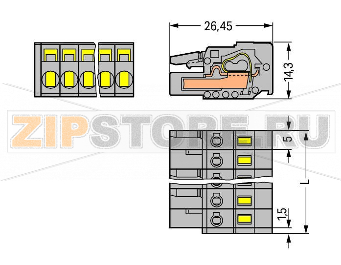 MCS MIDI Classic 1-проводниковая розетка; 2,5 мм; Шаг контактов 5 мм; 6-пол.; 2,50 mm; серые Wago 231-106/026-000 Универсальное соединение для всех типов проводниковПростая предварительная сборка и монтаж на устройстве посредством горизонтального и вертикального монтажа CAGE CLAMP®Встроенные тестовые портыВозможны варианты кодировки...