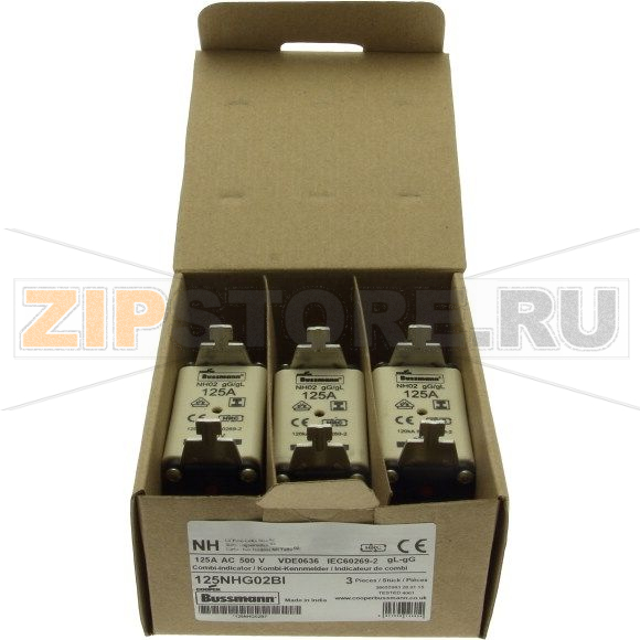 Предохранитель, 125 A, AC 500 В, 120 кА, NH02, gL/gG, IEC Eaton NH FUSE 125A 500V GL/GG SIZE 02 