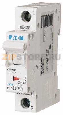 Выключатель автоматический 0.75А, кривая откл. C, 1 полюс, откл. способ. 10 кА Eaton PL7-C0,75/1 