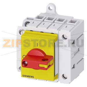 Главный выключатель 3-пол. + N, lu 25A рабоч.коммутация при AC-23 A при 400В 9,0кВт уст.в распред.шкаф базовая устан. с ручкой красный/желтый с доп. конт. 1NO+1NC Siemens 3LD3130-1TL13 
