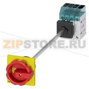 Главный выключатель 3-пол. + N, lu 40A рабоч.коммутация при AC-23 A при 400В 15,0кВт floor mountind базовая устан. в дверь с центр.отверст. 22,5мм поворот.ручка красный/желтый 66 x66 mm Siemens 3LD3348-0TL53 