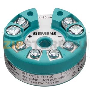 ТЕМПЕРАТУРНЫЙ ПРЕОБРАЗОВАТЕЛЬSITRANS TH100 ДЛЯ PT100, ДЛЯ УСТАНОВКИ В СОЕДИНИТЕЛЬНУЮ ГОЛОВКУ, ТИП B (DIN 43729), 2-ХПРОВОДНАЯ СИСТЕМА, 4 -20 MA, ПРОГРАММИРУЕМЫЙ Siemens 7NG3211-0.... 