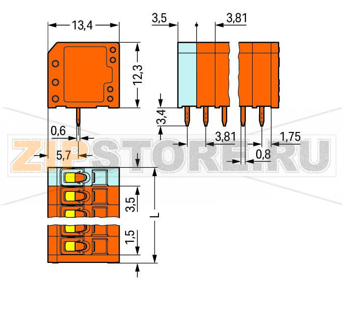 Клемма на печатную плату; 1,5; Шаг контактов 3,81 мм; 6-пол.; CAGE CLAMP®; 1,50 mm; оранжевые Wago 739-336 Клеммные колодки с соединением CAGE CLAMP®, монтаж проводников при помощи отверткиВвод и работа проводника в вертикальном положении помогают экономить место...