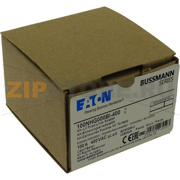 Предохранитель, 100 A, AC 400 В, 120 кА, NH000, gL/gG, IEC Eaton BUSSMANN 100A 400V 000 GG IMGL 