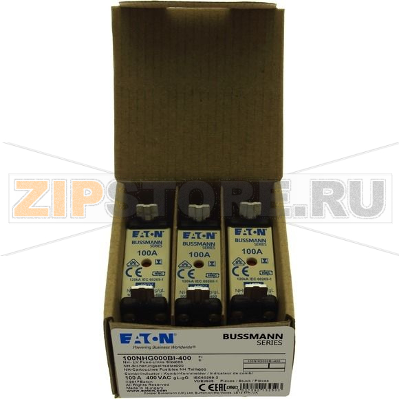 Предохранитель, 100 A, AC 400 В, 120 кА, NH000, gL/gG, IEC Eaton BUSSMANN 100A 400V 000 GG IMGL 