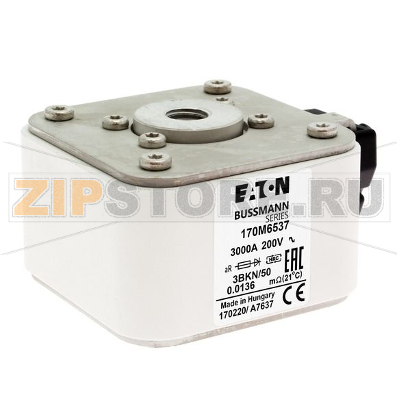 Предохранитель, 3000 A, AC 200 В, size 3, 76x92x50 мм, aR, IEC Eaton FUSE 3000A 200V 3BKN/50 AR 