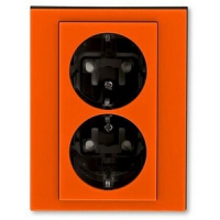 Розетка двойная, оранжевый/дымчатый чёрный ABB 2CHH223457C6066