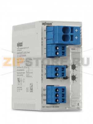 electronic circuit breaker; 2-channel; 24 VDC input voltage; 3.8 A; active current limitation; NEC Class 2; communication capability Wago 787-1662/004-1000 Features:Space-saving ECB with two channelsNominal current is fixed at 3.8 A for each channelEach output complies with NEC Class 2Active current limitation Switch-on capacity > 65000 ?F per channelOne illuminated, three-colored button per channel simplifies switching (on/off), resetting, and on-site diagnosticsTime-delayed switching of channelsTripped message (group signal)Status message for each channel via pulse sequenceRemote input resets tripped channels or switches on/off any number of channels via pulse sequence...