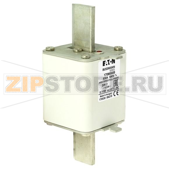 Предохранитель, 630 A, AC 690 В, 200 кА, DIN 2, 60x74x150 мм, gR, DIN, IEC Eaton FUSE 630A 690V 