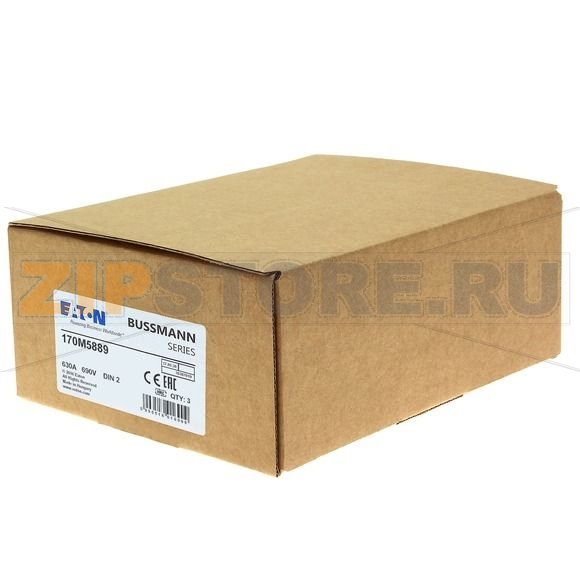 Предохранитель, 630 A, AC 690 В, 200 кА, DIN 2, 60x74x150 мм, gR, DIN, IEC Eaton FUSE 630A 690V 