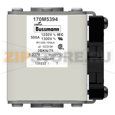 Предохранитель, 500 A, AC 1250 В, 100 кА, size 2, 61x75x77 мм, aR, IEC UL Eaton FUSE 500A 1250 