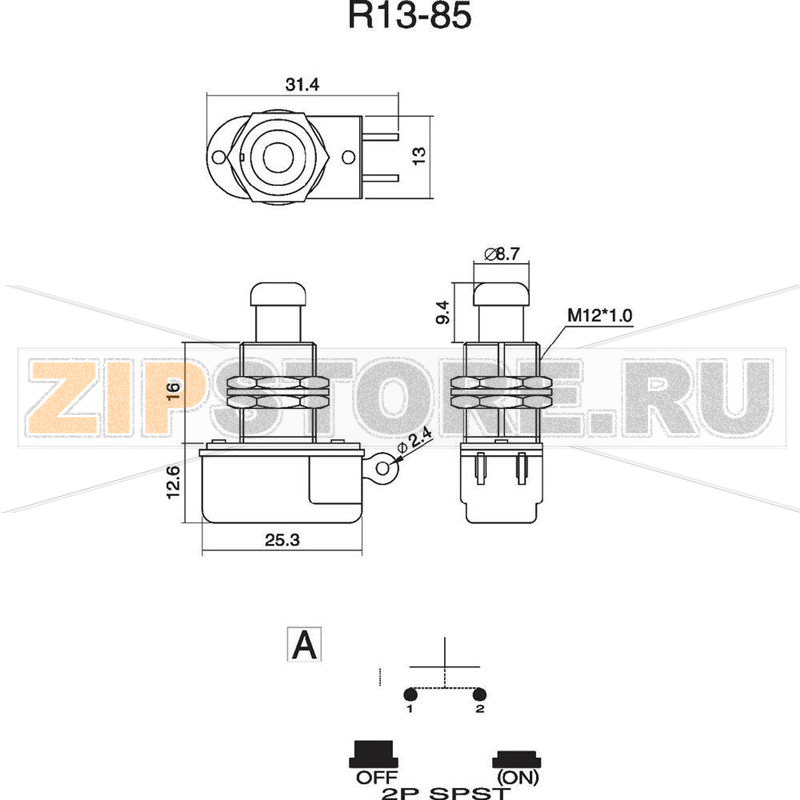 Кнопка 250 В/AC, 3 А, 1 x выкл/вкл, без фиксации, 1 шт TRU Components TC-R13-85A-05 