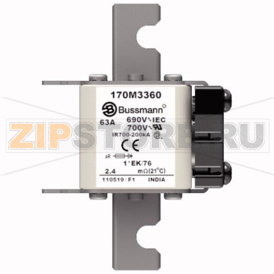 Предохранитель, 63 A, AC 690 В, 200 кА, size 1, 45x59x102 мм, aR, IEC UL Eaton FUSE 63A 690V 1 