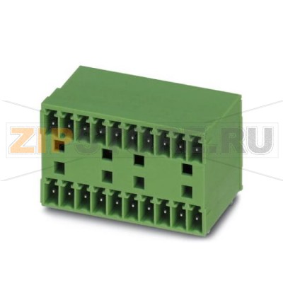 Ответная часть разъема Phoenix Contact MCD 1,5/ 5-G1-3,81 Номинальный ток: 8 А, Расчетное напряжение (III/2): 160 В, Полюсов: 5, Размер шага: 3,81 мм, Цвет: зеленый, Поверхность контакта: олово, Монтаж: пайка, Вместе со штекерными разъемами MCV используются штекеры MCVW или MCVR.Минимальный заказ: 50 шт.Упаковка: 50 шт.