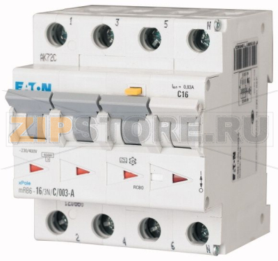 Выключатель автоматический дифференциальный 20/0,03А, 3+N полюсов Eaton mRB4-20/3N/C/003-A 