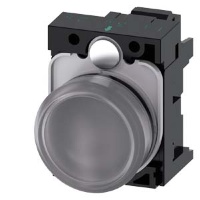 СВЕТОВОЙ ИНДИКАТОР, 22MM, КРУГЛЫЙ, ПЛАСТИК, ПРОЗРАЧНЫЙ МАТОВЫЙ РАССЕИВАТЕЛЬ, С ДЕРЖАТЕЛЕМ, МОДУЛЬ ПОДСВЕТКИ С ИНТЕГРИРОВАННЫМ СВЕТОДИОДОМ 110V AC,  ПРУЖИННЫЕ КЛЕММЫ Siemens 3SU1103-6AA70-3AA0