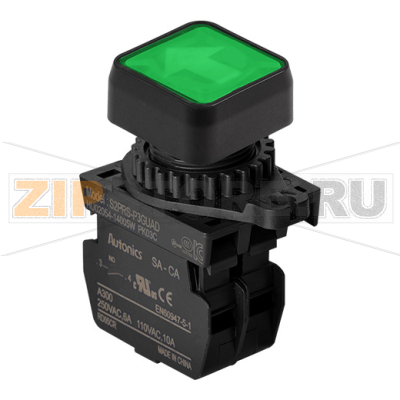 Выключатель кнопочный, Ø отверстия: 22/25 мм Autonics S2PRS-P3GUAL 