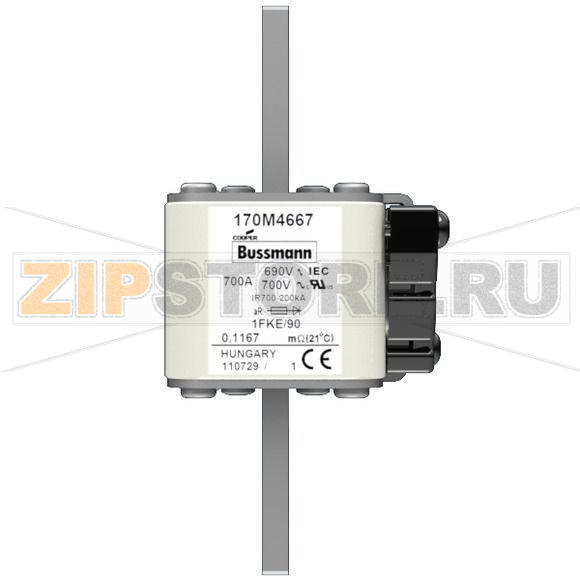Предохранитель, 700 A, AC 690 В, 200 кА, size 1, 53x69x136 мм, aR, IEC UL Eaton FUSE 700A 690V 