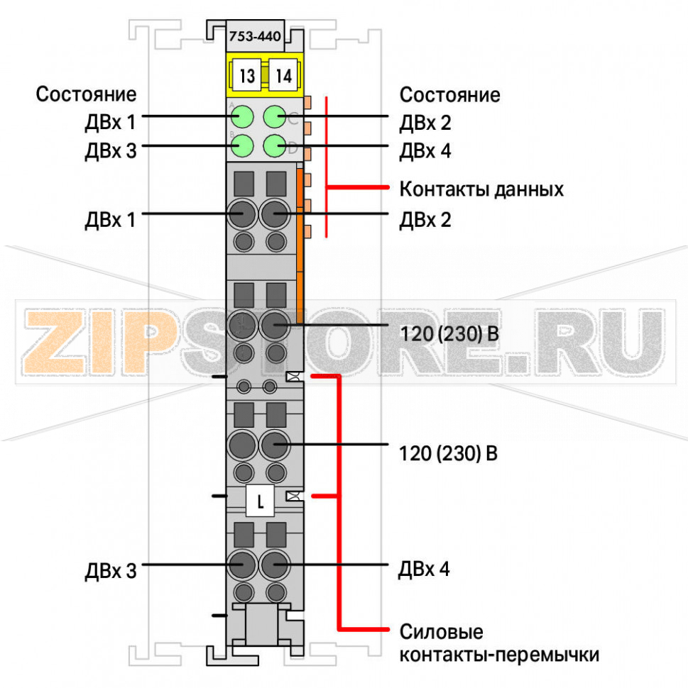 Модуль, 4 дискретных входа; 120 / 230 В перем.тока; светло-серые Wago 753-440 