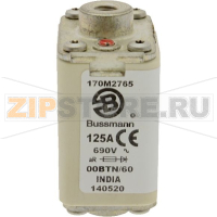 Предохранитель, 125 A, AC 690 В, 200 кА, size 00, 30x62x64 мм, aR, IEC Eaton FUSE 125A 690V 00B