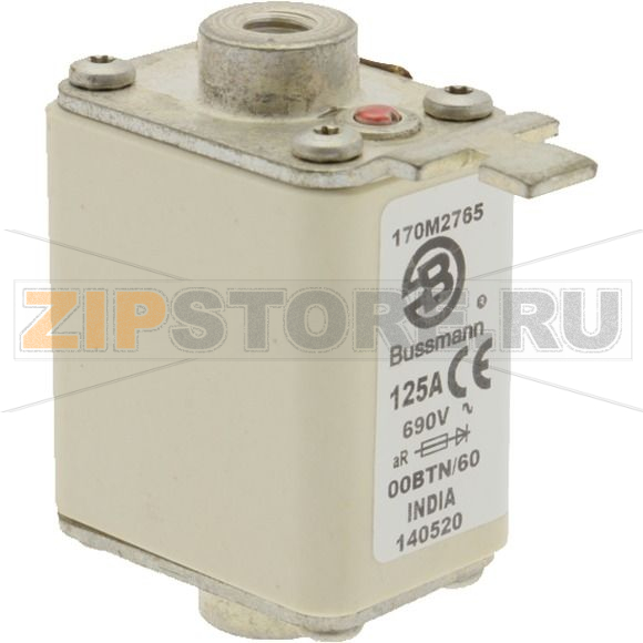 Предохранитель, 125 A, AC 690 В, 200 кА, size 00, 30x62x64 мм, aR, IEC Eaton FUSE 125A 690V 00B 