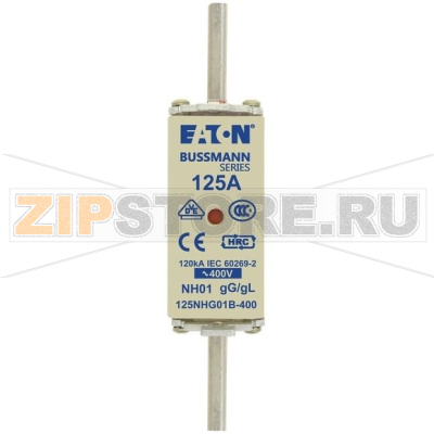 Предохранитель, 125 A, AC 400 В, 120 кА, NH01, gL/gG, IEC Eaton NH FUSE 125A 400V GG/GL SIZE 01 