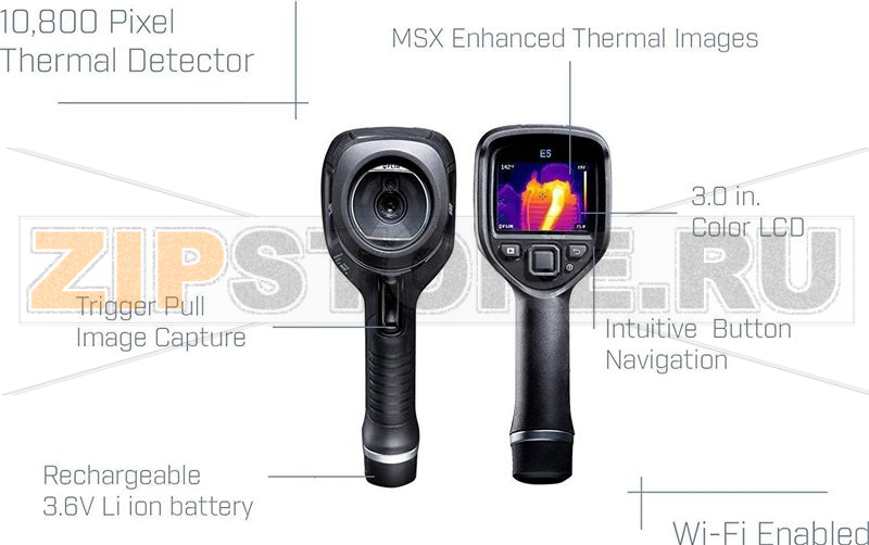 Тепловизор, от -20 до 400°C, 160x120 пикселей, 9 Гц, MSX, Wi-Fi FLIR E5xt 