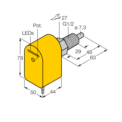 Датчик потока погружного типа с оценочной электроникой Turck FCS-GL1/2A4P-VRX/24VDC 5M 