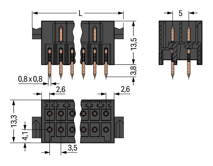 MCS MINI HD Вилка THT, 2-рядн.; 0.8 x 0.8 mm solder pin; прямые; 100% защита от неправильного подсоединения; Рычаги; Шаг контактов 3,5 мм; 2 x 17-полюсов; черные Wago 713-1417/037-000 Корпус вилок отливается из изоляционного материала, пригодного для пайки оплавлением припоя без использования свинцаРазделенные разъемы выводов предотвращают повреждения и обеспечивают вилкам защиту от касания в неподсоединенном состоянии100% защита от неправильного подсоединенияВозможны варианты кодировки...