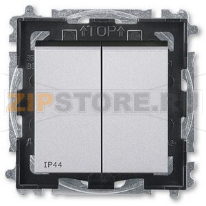 Выключатель двухклавишный, серебро/дымчатый чёрный ABB 2CHH595940A4070 