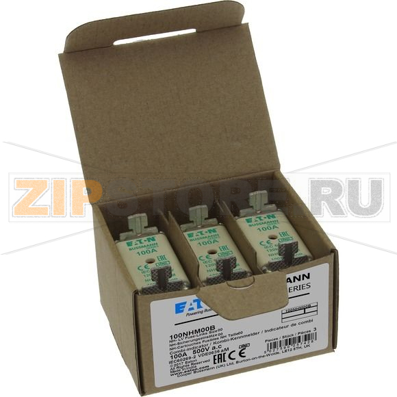 Предохранитель, 100 A, AC 500 В, 120 кА, NH00, aM, IEC Eaton FUSE NH SIZE 00 aM 100A 500V 
