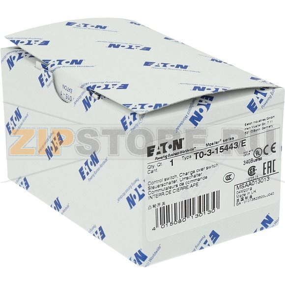 Переключатель, контакты: 6, 20 A, панель: 1-2, 90°, с фиксацией Eaton T0-3-15443/E 