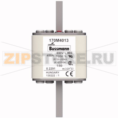Предохранитель, 450 A, AC 690 В, 200 кА, DIN 1, 53x53x108 мм, aR, DIN, IEC Eaton FUSE 450A 690V 