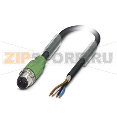 Кабель для датчика / исполнительного элемента Phoenix Contact SAC-4P-M12MS/ 6,0-PVC SH 4-полюсн., ПВХ, черный RAL 9005, экранирован., Штекеры прямое M12, А-кодирование, к свободный конец, Длина кабеля: 6 м.Минимальный заказ: 25 шт.Упаковка: 5 шт.