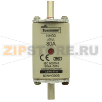 Предохранитель, 80 A, AC 500 В, 120 кА, NH00, gL/gG, IEC Eaton 0NH FUSE 80AMP 500V gG SIZE 00 DUAL