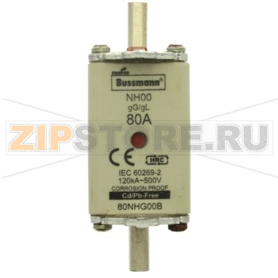 Предохранитель, 80 A, AC 500 В, 120 кА, NH00, gL/gG, IEC Eaton 0NH FUSE 80AMP 500V gG SIZE 00 DUAL 