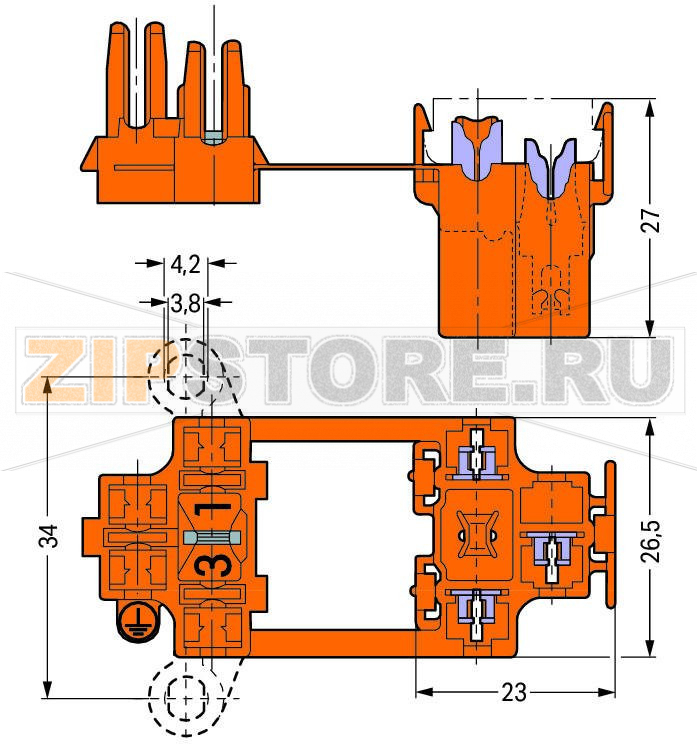 Разъем; с крепежными фланцами; 3-пол.; оранжевые Wago 730-123 Розетки с соединением IDC для ответвления отдельных проводов без зачисткиТрехполюсные розетки автоматически обрезают провод под напряжением (например, дверные переключатели в шахтах лифта)Возможна поставка розеток с дополнительными фиксирующими фланцами...